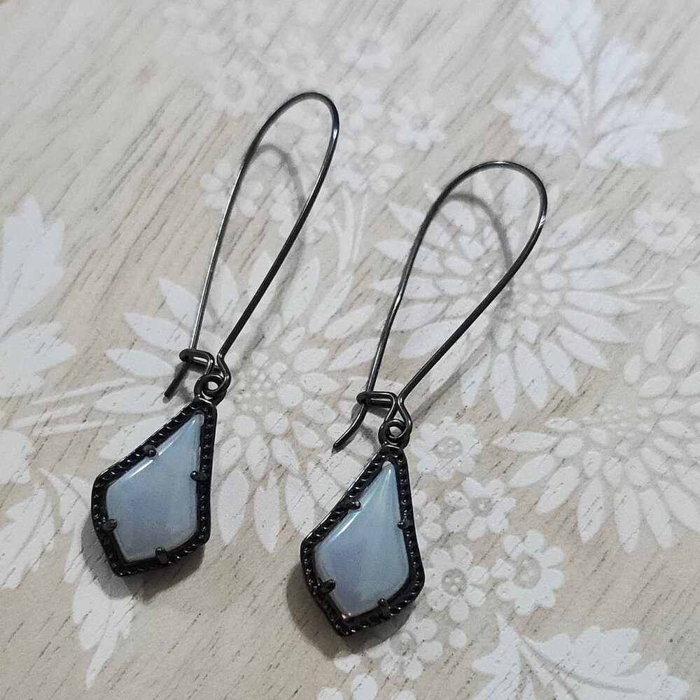 Kendra Scott Iridescent Opalite Lori Gunmetal Black Drop Earrings